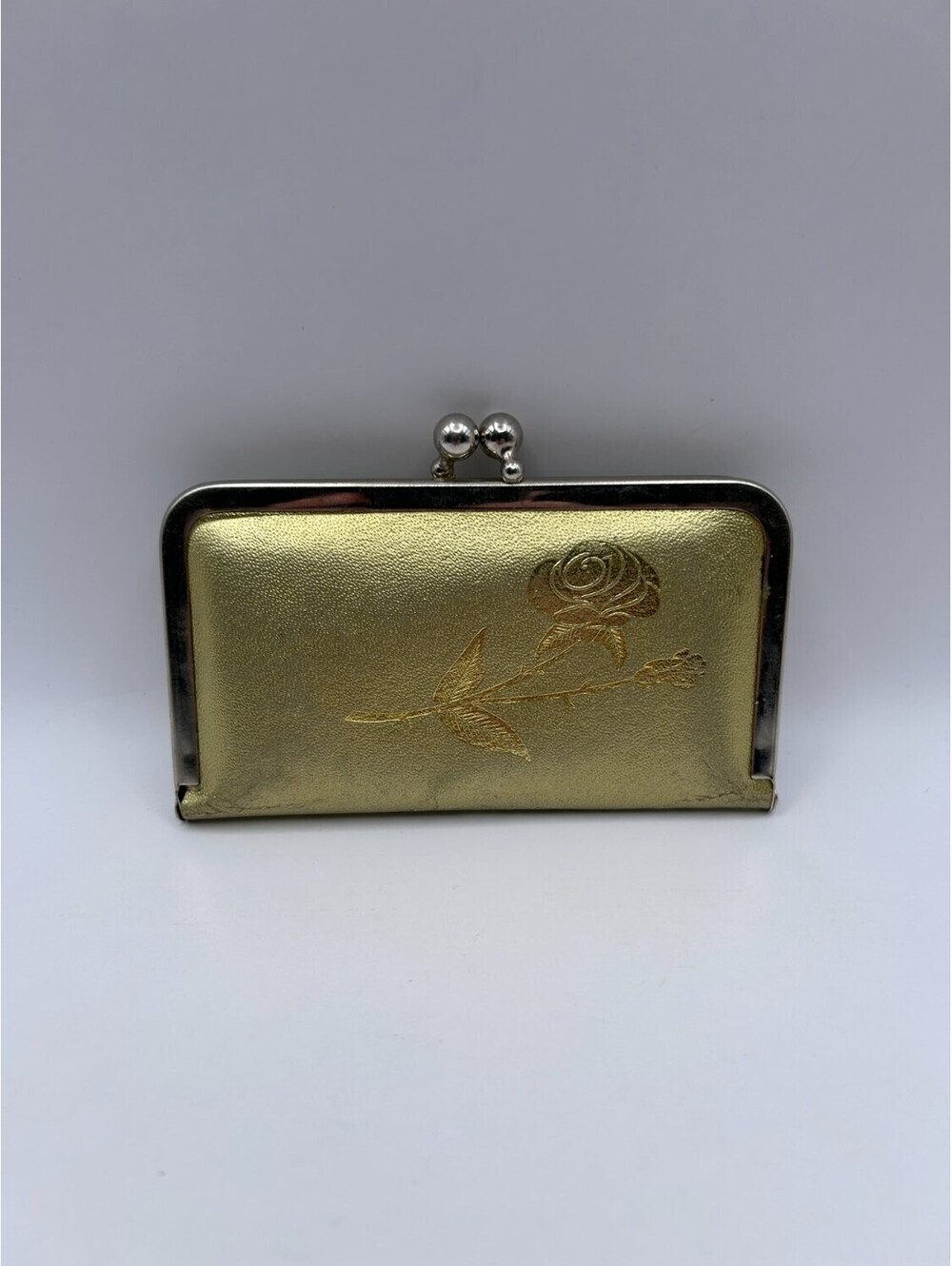 Vintage Manicure Set Kiss Lock Purse Case Austria Embossed Rose Travel Size